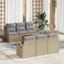 vidaXL Ensemble de canapés de jardin 7 pièces avec coussins en poly rotin beige