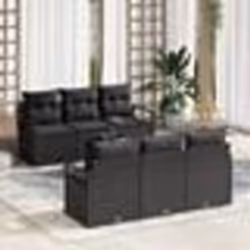 vidaXL Ensemble de salon de jardin 7 pièces avec coussins noirs en poly rotin