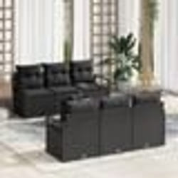 vidaXL Ensemble de salon de jardin 7 pièces avec coussins noirs en poly rotin