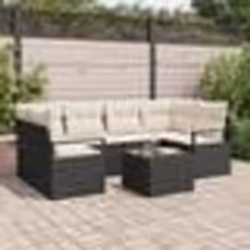 vidaXL Set de canapés de jardin 7 pièces avec des coussins en poly rotin noir