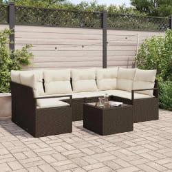 vidaXL Ensemble de canapé de jardin avec coussin 7 pcs Marron et Crème