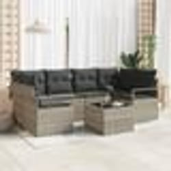 vidaXL Ensemble de canapé de jardin 7 pièces avec coussins gris clair en poly rotin.
