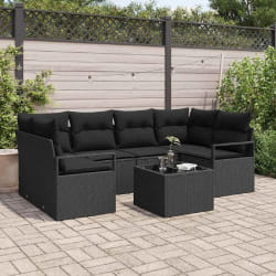 vidaXL Ensemble de canapé de jardin 7 pcs Noir 55 x 55 x 37 cm