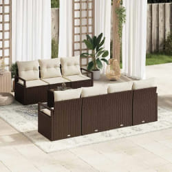 vidaXL Canapé de jardin 8 pièces avec coussins en poly rotin marron