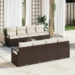 vidaXL Ensemble de canapé de jardin avec coussin 9 pcs Marron et Crème