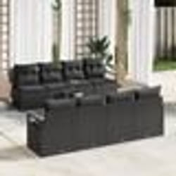 vidaXL Set de canapé de jardin 9 pièces avec coussins en poly rattan noir