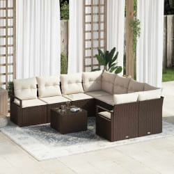 vidaXL Ensemble de canapé de jardin avec coussin 9 pcs Marron et Crème