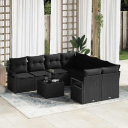 vidaXL Ensemble de canapé de jardin 9 pcs Noir 55 x 55 x 37 cm