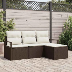 Ensemble de canapé de jardin en 4 pièces avec coussins en rotin poly marron