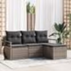 Set de Canapé de Jardin vidaXL 4 pièces avec Coussins Gris Rattan Poly