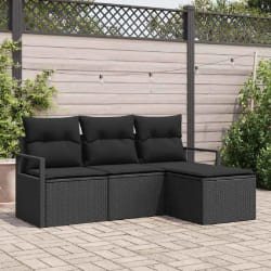 vidaXL Ensemble de canapé de jardin avec coussin 4 pcs Noir