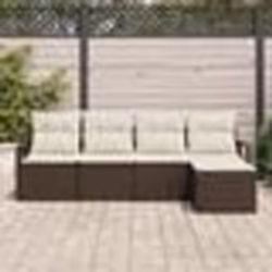 Ensemble de Canapés de Jardin 5 Pièces avec Coussins Marron Rattan Poly