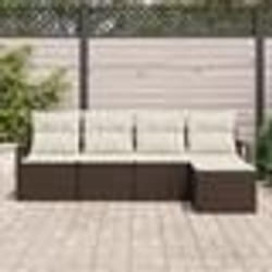 Ensemble de Canapés de Jardin 5 Pièces avec Coussins Marron Rattan Poly
