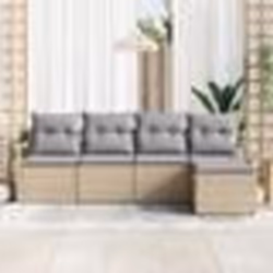 Ensemble de canapé de jardin 5 pièces avec coussins beige en rattan poly