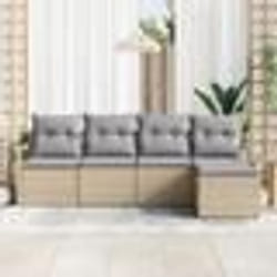 Ensemble de canapé de jardin 5 pièces avec coussins beige en rattan poly