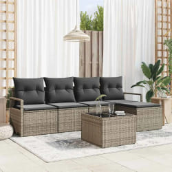 Ensemble de canapé de jardin 5 pièces avec coussins noirs en rotin poly