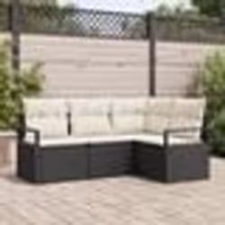Set de canapé de jardin 4 pièces avec coussins en poly rotin noir