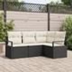 Set de canapé de jardin 4 pièces avec coussins en poly rotin noir