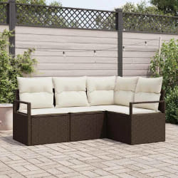 vidaXL Ensemble de canapé de jardin avec coussin 4 pcs Marron et Crème