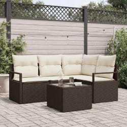 vidaXL Ensemble de canapé de jardin avec coussin 5 pcs Marron et Crème