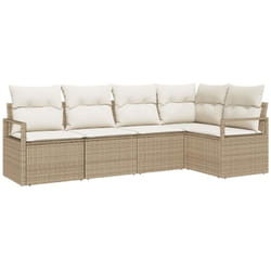 Ensemble de canapés de jardin 5 pièces avec coussins beige poly rotin