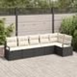Ensemble de canapé de jardin 6 pièces avec coussins poly rattan noir
