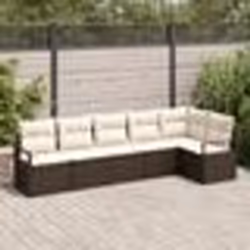 Ensemble de canapé de jardin 6 pièces avec coussins en poly rattan marron