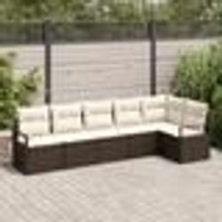Ensemble de canapé de jardin 6 pièces avec coussins en poly rattan marron