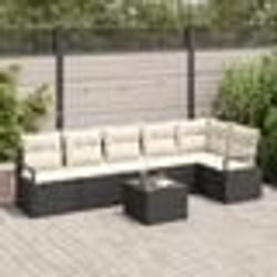 Ensemble de canapé de jardin de 6 pièces avec coussins en rotin poly brun