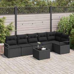vidaXL Ensemble de canapé de jardin avec coussin 7 pcs Noir
