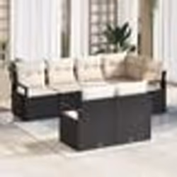 Ensemble de 7 pièces de canapés de jardin avec coussins noir en poly rattan