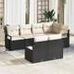Ensemble de 7 pièces de canapés de jardin avec coussins noir en poly rattan