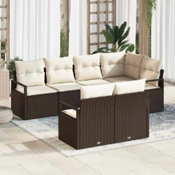 vidaXL Ensemble de canapé de jardin avec coussin 7 pcs Marron et Crème