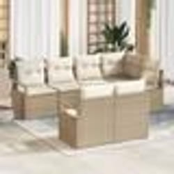 Canapé de Jardin 7 Pièces avec Coussins Beige en Rattan Poly