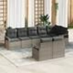 Ensemble de Canapés de Jardin 8 Pièces avec Coussins Gris Poly Rotin