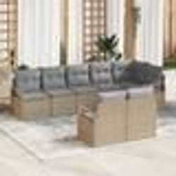 Canapé de Jardin 8 Pièces avec Coussins Beige Rattan Poly