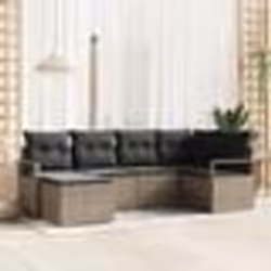 Ensemble de canapé de jardin 6 pièces avec coussins Gris Poly Rotin