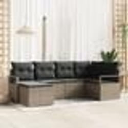 Ensemble de canapé de jardin 6 pièces avec coussins Gris Poly Rotin
