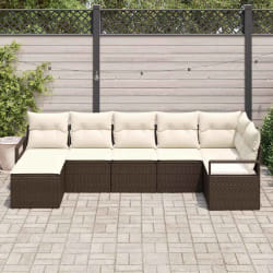 vidaXL Ensemble de canapé de jardin avec coussin 7 pcs Marron et Crème