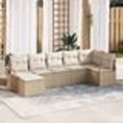 Ensemble de Canapé de Jardin 7 Pièces avec Coussins Beige en Rattan Poly