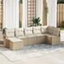 Ensemble de Canapé de Jardin 7 Pièces avec Coussins Beige en Rattan Poly