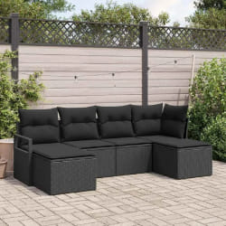 Ensemble de 6 pièces de canapé de jardin avec coussins Noir Poly Rattan