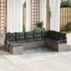 Ensemble de canapé de jardin 8 pièces avec coussins noir poly rotin