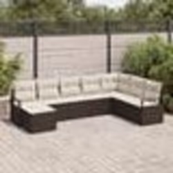 Ensemble de canapé de jardin 8 pièces avec coussins marron en poly rattan