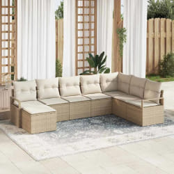 Groupe de canapés de jardin 8 pièces avec coussins beige poly rotin