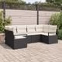 Ensemble de Canapé de Jardin 6 Pièces avec Coussins Noir Poly Rattan