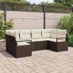 Ensemble de canapé de jardin 6 pièces avec coussins marron en rattan poly