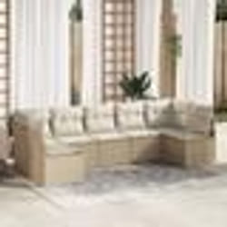 Ensemble de Canapés de Jardin 7 pièces avec Coussins Beige Poly Rotin