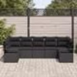 Ensemble de Canapés de Jardin 7 Pièces avec Coussins Noir Rattan Poly