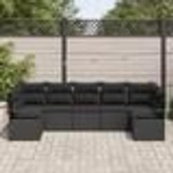Ensemble de Canapés de Jardin 7 Pièces avec Coussins Noir Rattan Poly
